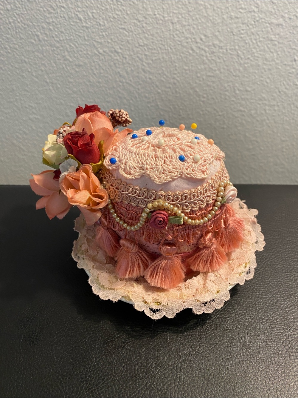 Vintage pin cushion with decorative Trim